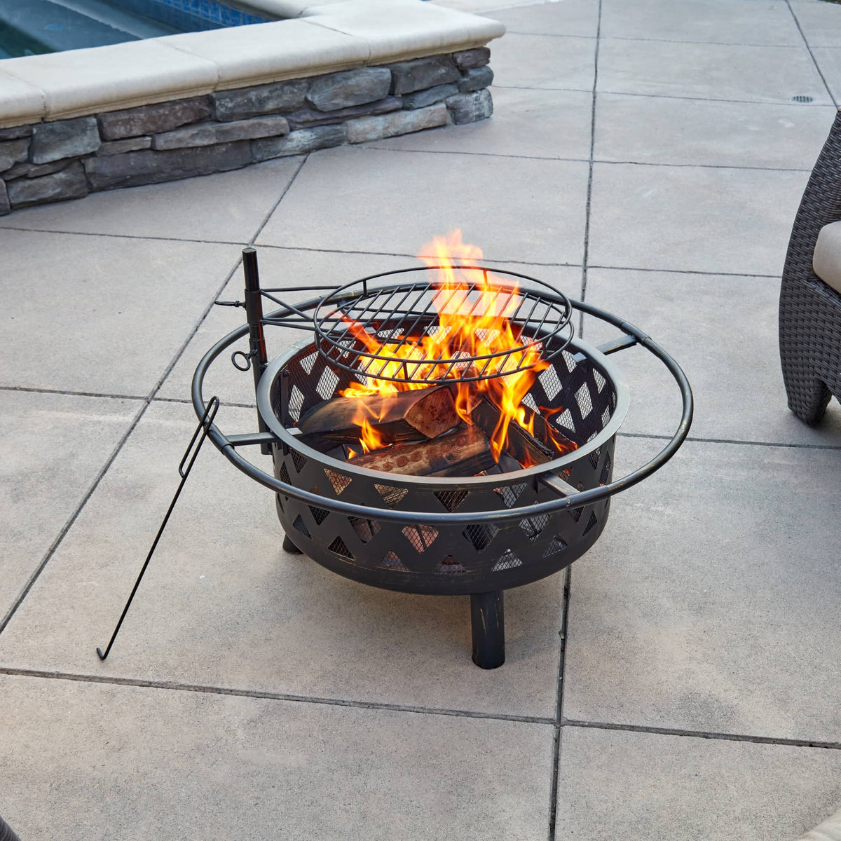 Bluegrass Living 26 Inch Cast Iron Deep Bowl Fire Pit with Cooking Gri